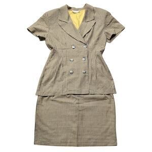 Alyn Paige Vintage 80s Houndstooth Blazer Skirt Suit Set USA Made